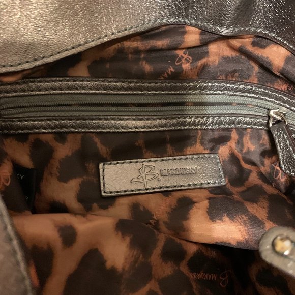 B. Makowsky Handbag, Silver Grey Leather - Picture 7 of 16